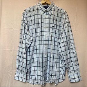 Faconnable Men's 100% Cotton Blue Plaid Button Down Shirt Size Large
